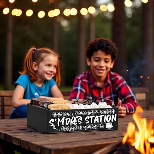 DEALZOOM Smores Station (Black Mini 11x7x3) - Wooden Smores Caddy Holder with Handles - S'Mores Serving Tray for Kitchen - Smores Maker Box for Smores Kit Camping Decor - Smores Accessories Organizer thumbnail 2