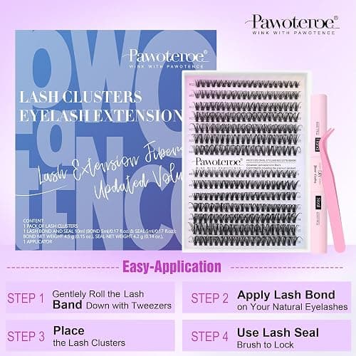 Pawotence Lash Extension Kit DIY 280pcs Lash Clusters Eyelash Extension Kit, 9-16mm 30D 40D Individual Lashes Kit with Lash Bond and Seal, Lash Tweezers for Self Use (30D&40D, 0.07D, 9-16mm, Kit) thumbnail 7