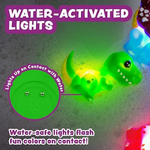 Tub Works® Dinos™ Dinosaur Light Up Bath Toys, 6 Pack | Water-Activated Light Up Toys Flash & Change Color | Easy-Grip Baby & Toddler Bath Toys | Sensory Bath Lights Watertight Bathtub Toys thumbnail 5