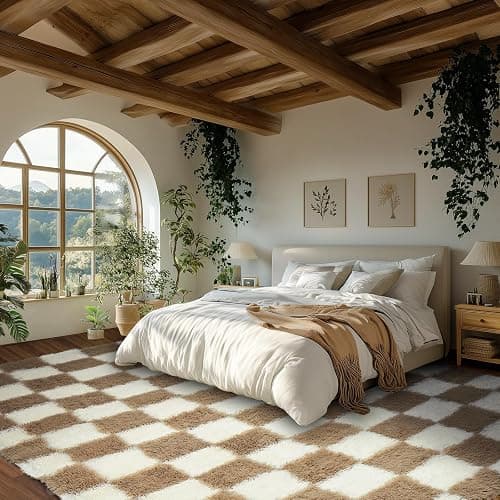 Ecoshag Soft Rugs for Living Room, 2x6 Ft Beige and White Checkered Fluffy Shaggy Rugs for Indoor Use, High Pile Ultra Fuzzy Rug for Bedroom Kids Nursery Rooms,Home Decor Aesthetic thumbnail 5