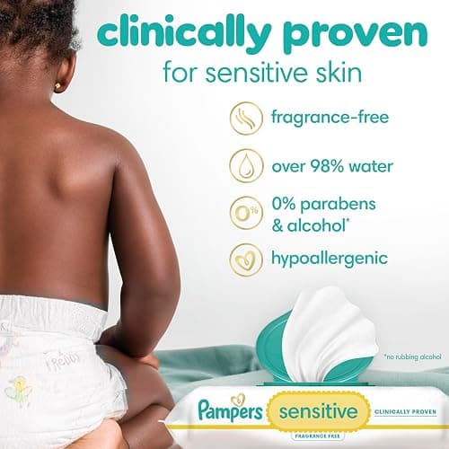 Pampers Baby Wipes, Sensitive, Water Based Wipe, Clinically Proven, Hypoallergenic, and Unscented for Babies, 672 Wipes Total (8 Flip-Top Packs) [Packaging May Vary] - 84 Count (Pack of 8) thumbnail 2