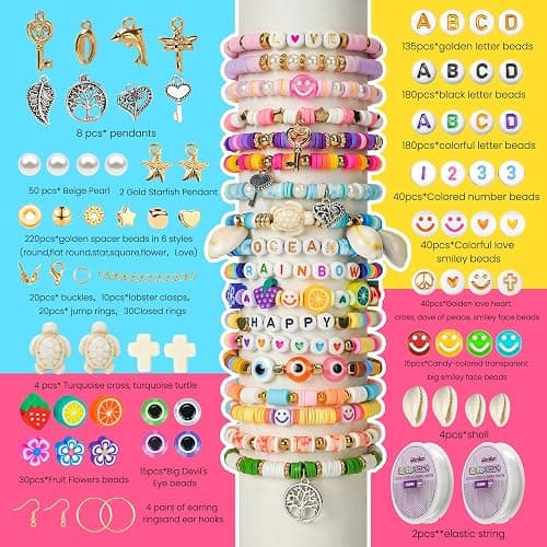 Gionlion 30,000 Pcs Clay Beads Bracelet Making Kit, 168 Colors 8 Boxes Flat Preppy Beads for Friendship Bracelets, Jewelry Kit with Pendant Charms Elastic String Crafts Gift for Kids 6+ thumbnail 3