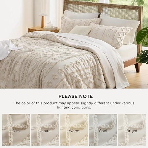 Bedsure Tufted Boho Comforter Set Queen Size - Beige Boho Bed Set, GentleSoft™ 3 Pieces Farmhouse-Style Embroidery Bedding, Gifts for Woman, Soft Jacquard Kids' Queen Comforter for All Seasons thumbnail 8
