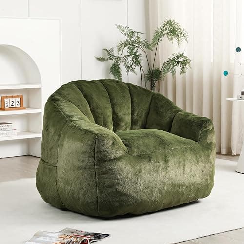 Setawix Giant Bean Bag Chair with Filler, Comfy Faux Fur Bean Bag Chairs for Adults and Kids, Lazy BeanBag Sofa Stuffed Floor Sofa with Memory Foam for Bedroom Apartment Living Room,Green thumbnail 7