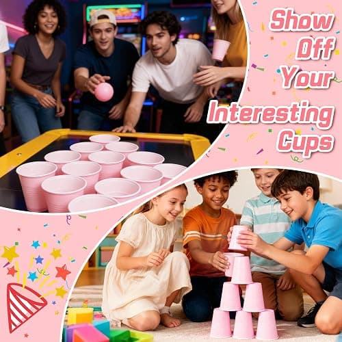 WELLIFE 12 OZ 100 PCS Pink Party Cups Heavy Duty Drinking Cups for Weddings, Valentine’s Day, Girls' gathering,Princess Birthday Parties thumbnail 8