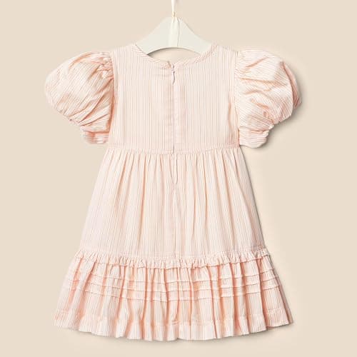 Amazon Essentials x Sofia Grainge Toddlers and Baby Girls' Puff Sleeve Dress - 4T - Peach Classic Stripe thumbnail 6