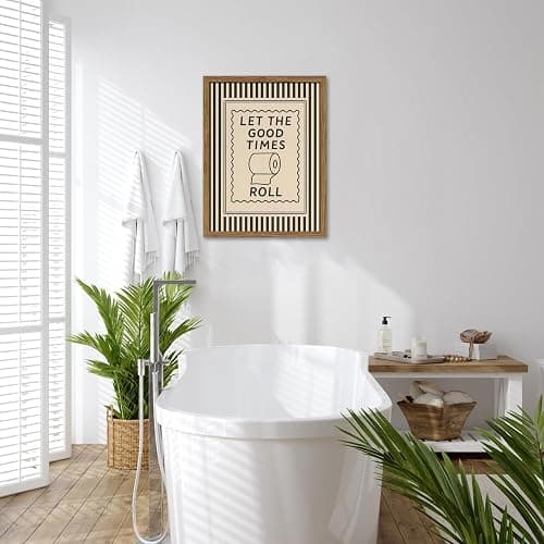 Framed Let The Good Times Roll Bathroom Print, Vintage Funny Toilet Quote Canvas Wall Art, Stripes Bathroom Picture Poster, Downstairs Toilet Painting Wall Decor 8x10 inch thumbnail 2