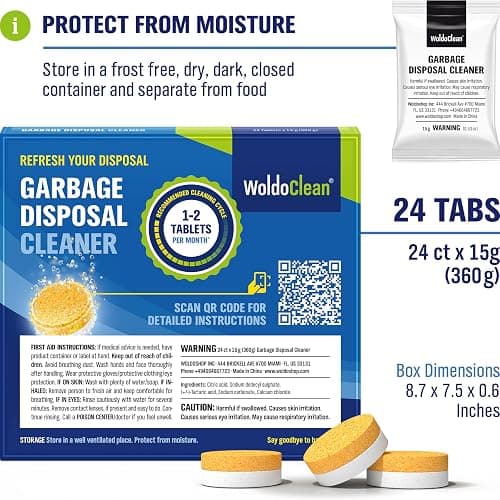 WoldoClean Garbage Disposal Cleaner and Deodorizer Tablets - 24 Pack, Foaming Sink Drain Cleaner & Odor Eliminator, Fresh Citrus Scent, 1 Year Kitchen Cleaning Supply thumbnail 8