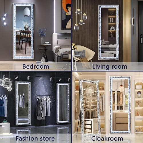 Hasipu 55"×20" LED Full-Length Mirror Crystal Crush Diamond, Wall Mounted Diamond Mirror Leaning for Living Room Bedroom Dimming & 3 Color Modes thumbnail 7
