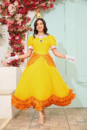 PAINEOMN Princess Dress for Women Halloween Princess Cosplay Costume Crown Earrings Gloves Set Adult Fancy Dress Suit thumbnail 2