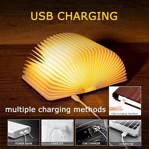 Tiuredx Wooden Book Light, 3 Colors Novelty LED Night Light Portable Folding Book Lamp Decorative Books Paper Lantern for Home Decor Office Party thumbnail 3
