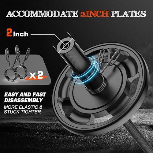 57" Olympic Barbell Bar, 2" Standard Straight Barbell Bars for Weight Lifting Bar for Bench Press/Squats/Hip Thrusts/Lunges/Biceps- Home Gym Weight Bar- 2 Spring Collars(500lb Weight Capacity) thumbnail 5