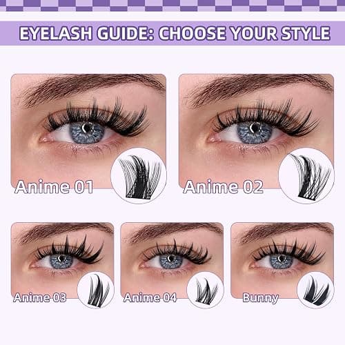B&Q Manga Lash Clusters Kit DIY Eyelash Clusters at Home with 72H Waterproof Bond and Seal 0.05mm Ultra-Thin Band Wispy Spiky Anime Lashes for Daily & Party, 8-18mm Lash Extensions(KIT-Anime 01) thumbnail 8