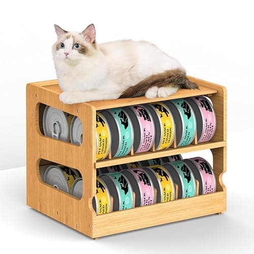 Teamkio Can Organizer for Pantry, Bamboo Pantry Organizer, 2 Tier Stackable Can Storage Rack Ideal for 36 Human and Pet Food Cans(FIFO) - Image 1