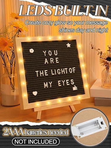 10×10" Light up Felt Letter Board, Custom Message, First Day of School Sign | Aulock, with Changeable Letters & Tripod, Will You Be My Girlfriend Sign, Baby Announcement Sign, Classroom Decor, Black thumbnail 4