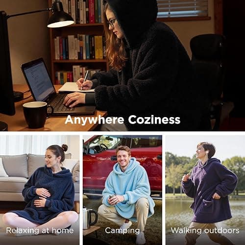 Bedsure Wearable Blanket Hoodie Mothers Day Gifts for Women, Warm Cozy Hoodie Blanket Sweatshirt for Adult Women Men, Charcoal, Oversized thumbnail 4