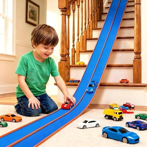 Flexible Tracks 15 Ft Flex Race Car Track for Kids Toy-DIY Car Track Set with 1/64th Rebound Cars Portable Rolls Up Race Tracks with Strong Suction Cups-Great Gifts Toys for Boys Girls Ages 3+ - Image 1