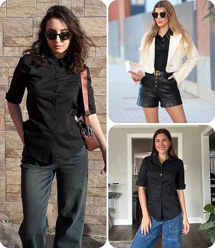 Zeagoo Womens Button Down Shirts 3/4 Sleeve Dress Blouses Business Casual Collared Oxford Tops thumbnail 6