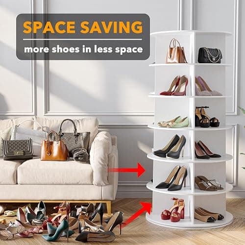 SpaceAid 6 Tier Rotating Shoe Rack Tower, Spinning Shoe Display Lazy Susan, Revolving 360 Shoe Rack Storage Round Carousel, Vertical Handbag Rotate Shoes Closet Organization (6-Tier White) thumbnail 3