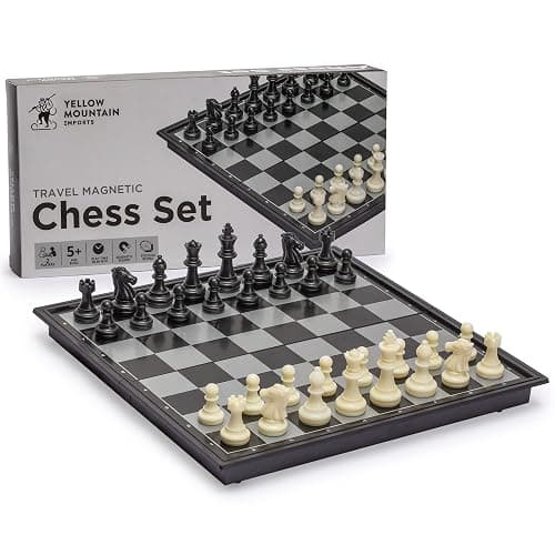 Yellow Mountain Imports Magnetic Portable Medium Chess Board Game Set (24.8 centímeters) - Travel Chess Set with Folding Board and Felt-Bottom Chessmen - Image 1