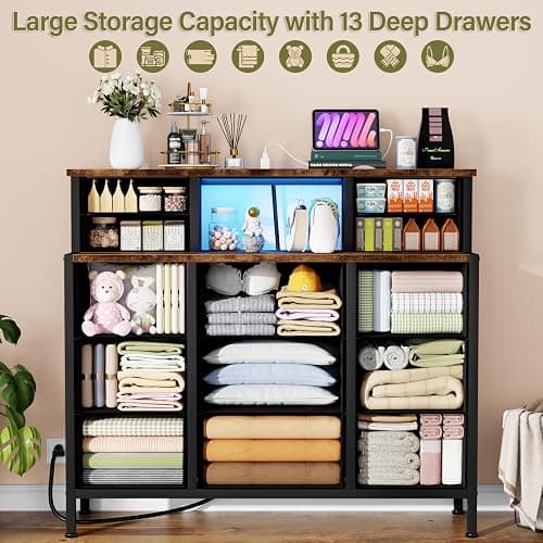 VASICAR Dresser for Bedroom with 13 Drawers 2 Open Shelves Dressing Table thumbnail 5