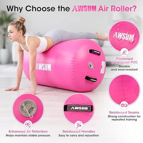 AWSUM Gymnastics Barrel, Air Roller for Back Handspring and Walkover | Tumbling Barrel, Inflatable Gymnastics Roller for Home Gym Practice, Cheerleading Training, Thickened PVC, Pump Not Included thumbnail 6