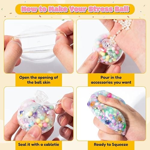 CJiangpo DIY Stress Ball Making Kit Squishy Maker Kit for Women Adults | 12 Blank Stress Skins, 12 Fillers, 12 Color Clay, Storage Box, ASMR Sensory Stress Relief Toy, Make Pressure Ball Gift thumbnail 5