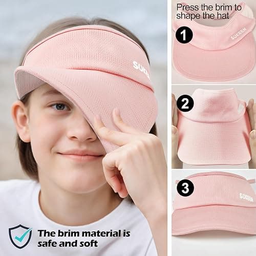 Sukeen Kids Sun Visor Hats for Girls Boys,Lightweight Sports Hat UPF50+ Sun Hat Cooling Headwear Visor for Running Outdoors - One Size - Pink thumbnail 3