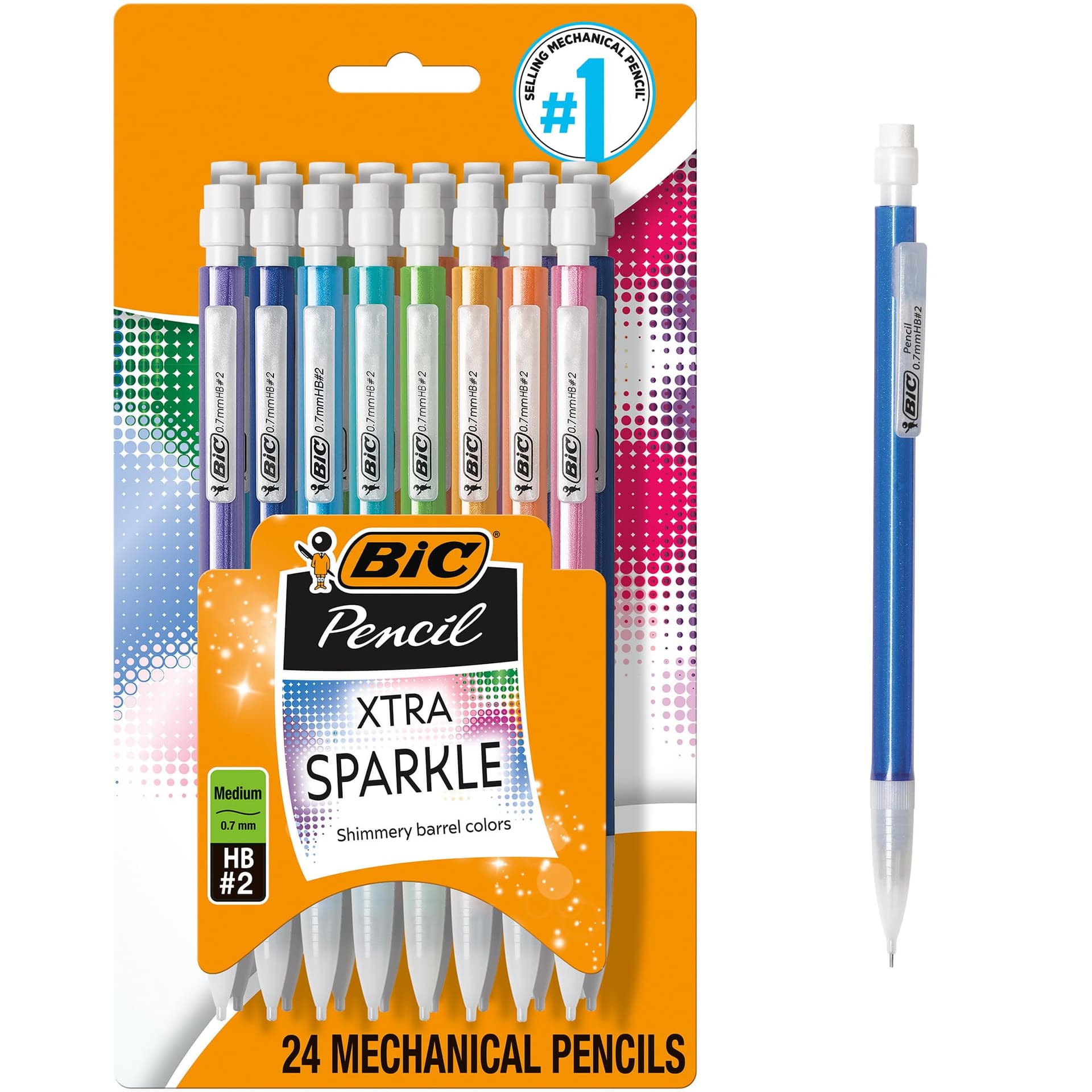BIC Xtra-Sparkle Number 2 Mechanical Pencils With Erasers, Medium Point (0.7mm), 24-Count Pack, Mechanical Pencils for School Supplies Sparkle Edition 24 Count (Pack of 1) - Image 1