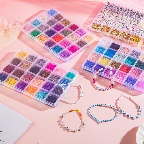 Goldwise Friendship Bracelet Kit 4 Boxes-13078 Pcs 72 Colors Bracelet Making Kits with Clay, Glass Seed and 3 Styles Letter Beads with Charms for DIY Craft Gift thumbnail 7