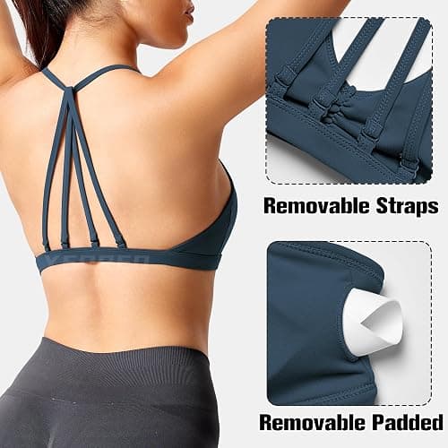 YEOREO Workout Sports Bras for Women Padded Strappy Open Back Gym Bra Light Impact Criss Cross Yoga Crop Top thumbnail 2