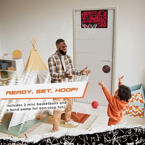 AND1 Over the Door Mini Basketball Hoop: 18x12 Shatterproof Backboard, 2 Mini Basketballs, and Hand Pump Included- Ultimate Indoor Basketball Accessory for Kids and Adults, No Tools Required thumbnail 2