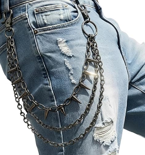 SABOZE Pants Chain Wallet Chain, Gothic Punk Biker Jean Accessory | Durable Alloy Links, Solid Metal Spikes & Secure Lobster Clasps For Belt Loops, Jeans, Wallets - Image 1