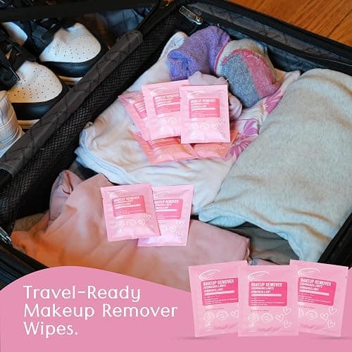 Air Jungles Pink Micellar Makeup Remover Wipes - 25ct Individually Wrapped Travel Size Facial Cleansing Wipes with Vitamin E, Gentle Face Wipes for Sensitive Skin, Gift for Women & Girls thumbnail 7