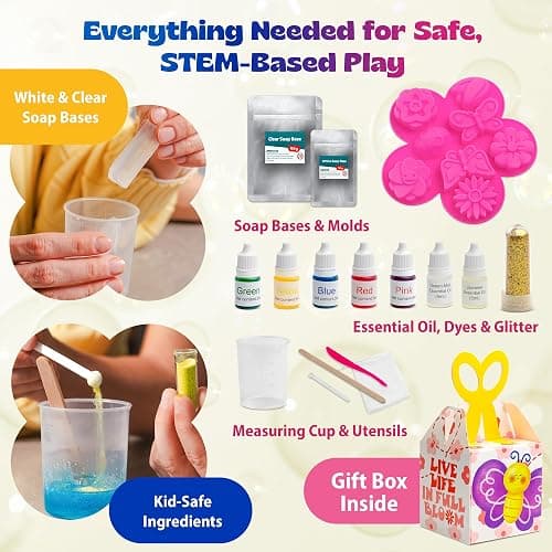 Pinwheel Crafts DIY Soap Making Kit for Kids Ages 5 6 7 8-12+ with Molds, Scents, Dye, Glitter, Foaming Net - Flower Soap Making Kits for Adults Beginners Great for Science Projects and Crafts thumbnail 5