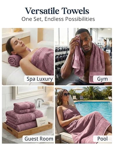LANE LINEN Bath Towel Set Absorbent Quick Dry 100% Cotton - Wishful Mauve | Cotton Bath Towel Set - OEKO-TEX Certified, Ring-Spun Durability, Terry Weave Comfort, Hotel-Style Look thumbnail 7