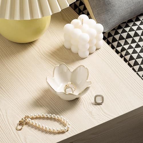 Flower Ring Holder Dish, Ceramic Jewelry Tray Dish, Small Trinket Dish, Jewelry Plate Bowl, Cute Jewlery Ring Holder Dish, Aesthetic Room Decor, Christmas Birthday Gifts for Women, 1 pack (white) thumbnail 7