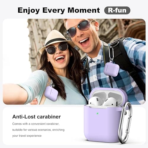 R-fun Compatible with AirPods Case Cover, Soft Silicone Protective Cover with Keychain for Women Men Compatible with Apple AirPods 2nd 1st Generation Charging Case, Front LED Visible,Pink Purple thumbnail 2