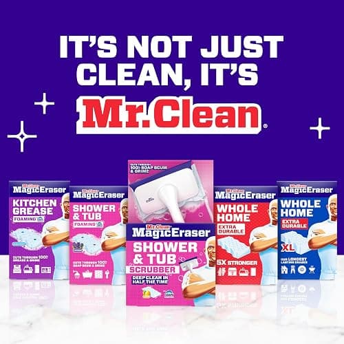 Mr. Clean Magic Eraser Shower & Tub Scrubber, Bathroom Cleaner, All in One Bathroom Cleaner, Lemon Starter Kit, 1 Scrubber & 2 Foaming Magic Erasers thumbnail 11