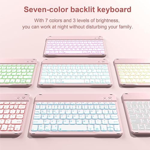 BQDIYOO Case for iPad 11th/10th Generation with Keyboard, 11-inch A16 & 10.9 inch 7 Colors Backlit Wireless Bluetooth Keyboard Case with Pencil Holder, Cover for iPad 11/10 Gen 2025/2022, Pink thumbnail 7