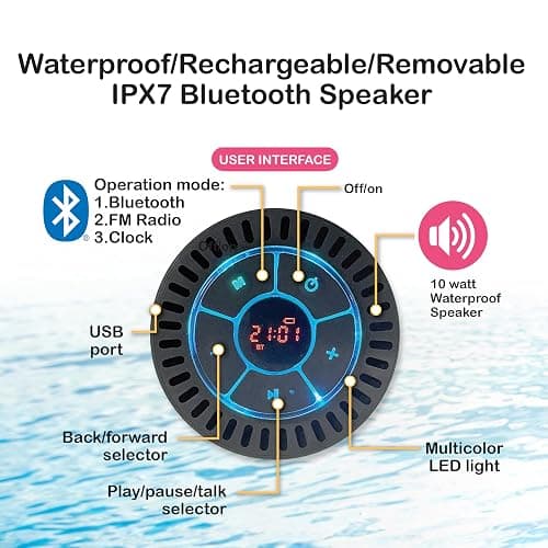 Inspired Living Inflatable Cooler with Lid, Bluetooth 5 IPX7 Waterproof Speaker, 6 Cup Holders, 24 Can Capacity, Floating Pool Bar, Durable Handles, Beach Party, Pool Accessories for Adults, thumbnail 4