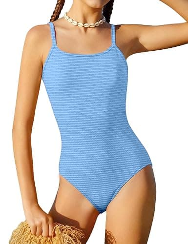 Doumlop Girl Swimsuit One Piece Bathing Suit for Girls Cut Out Back Solid Color Adjustable Straps Swimwear Size 9-16 - Image 1