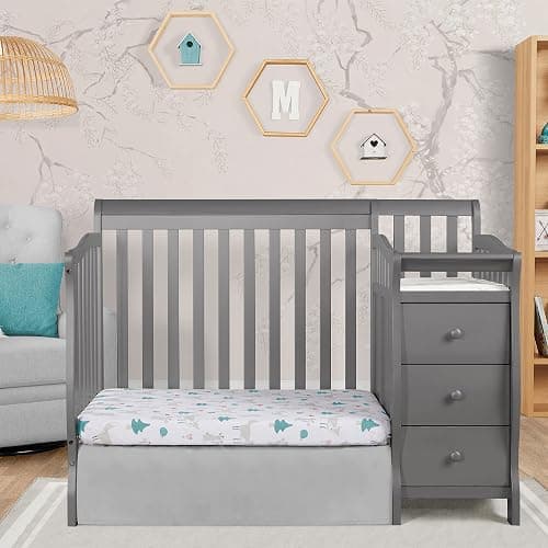 Dream On Me Jayden 4‑in‑1 Mini Convertible Baby Crib & Changer with Storage, Steel Grey, Pinewood, GreenGuard Gold & JPMA, 1” Mattress Pad, 3 Mattress Heights, Converts to Mini Day & Twin-Size Bed thumbnail 2