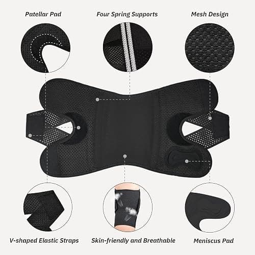 Knee Brace with Side Stabilizers for Knee Pain, Adjustable Knee Support for Meniscus Tear ACL MCL Arthritis Injury Recovery, Breathable Knee Wrap for Men & Women, Workout, Sports (Black, Medium) - Medium - Black thumbnail 2