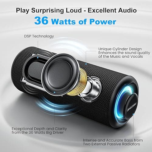 MIATONE Bluetooth Speakers 36W Portable Speaker with Stereo Sound Bass, Bluetooth 5.3 Wireless USB Type C Outdoor, 5000mAh 24H Playtime IPX7 Waterproof, Boy Friend Gifts for him (Black) thumbnail 2