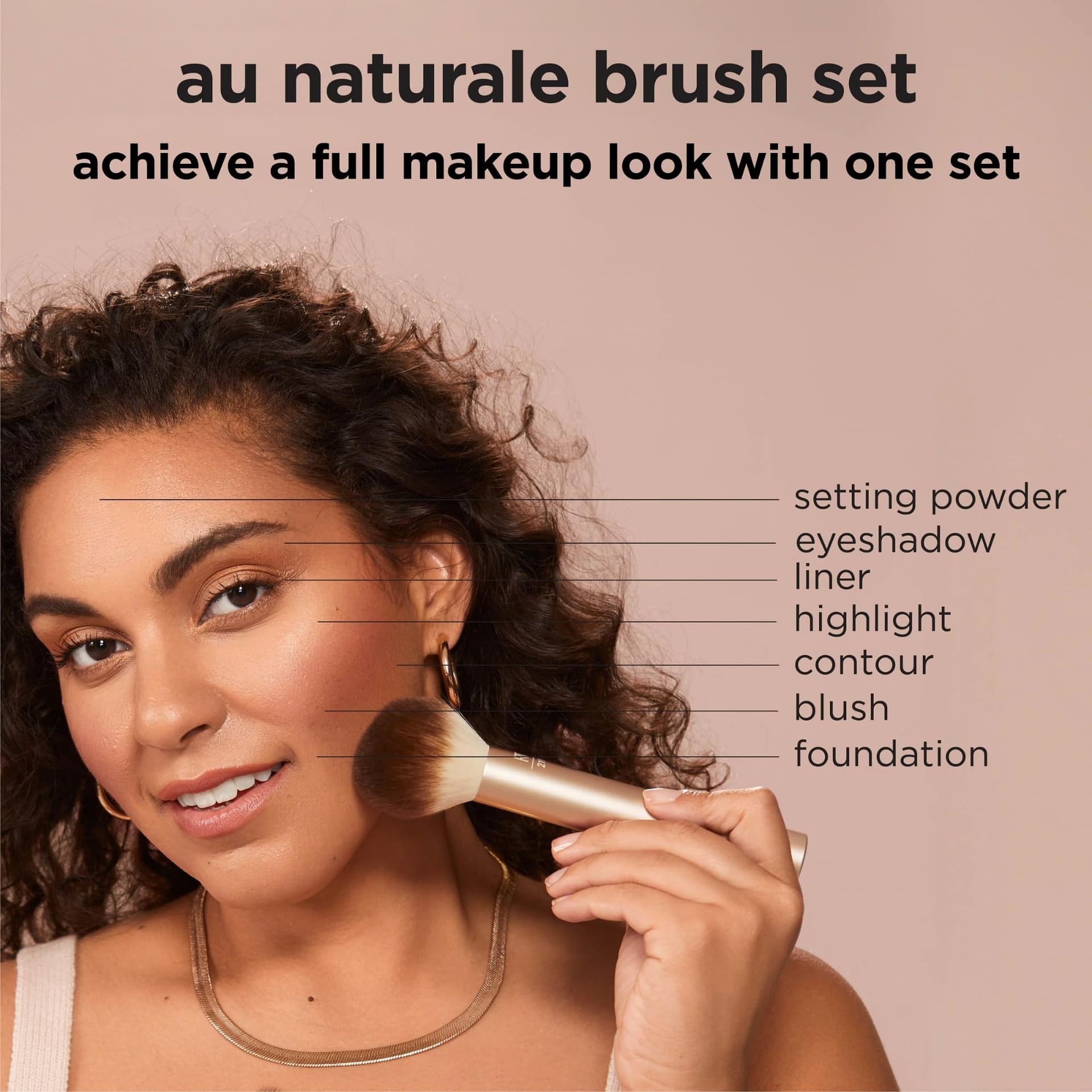 REAL TECHNIQUES Au Natural Makeup Brush Kit for Foundation, Powders and Concealers, Premium Quality Facial Brushes, Set of 9, Gold thumbnail 2