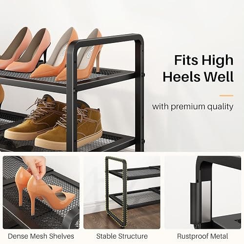 SNTD Shoe Rack - Expandable Shoe Organizer for Closet, Adjustable Metal Shoe Shelf Storage, Stackable Long Shoe Stand Holder for Garage, Entryway, Door Entrance (Black, 2-Tier) thumbnail 5