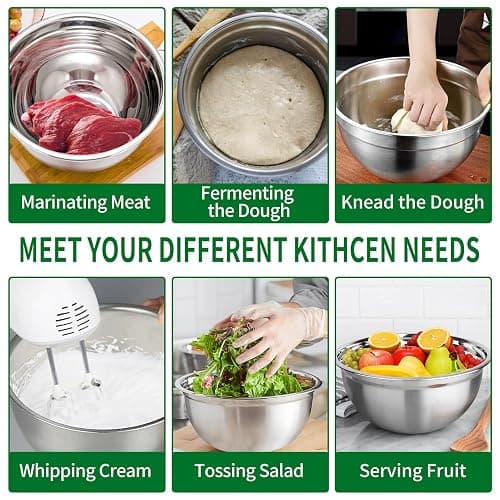 WEPSEN Mixing Bowls Set, 27PCS Stainless Steel Mixing Bowl with Lid Set, Large Nesting Bowls 7, 4.5, 3, 2.5, 2, 1.5QT, Measuring Cups and Spoons Baking Utensils Metal Bowl for Kitchen Prep - E-Black Bowls Set thumbnail 5