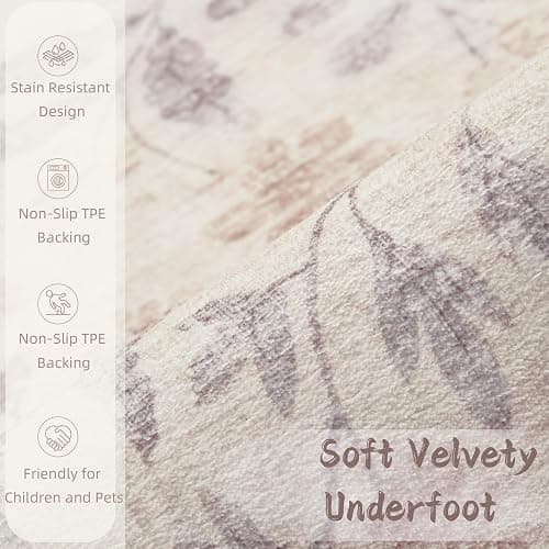 Rugs for Living Room 5x7 Rug, Washable Floral Boho Area Rug Non Slip Soft Low Pile Large Rugs for Bedroom Girls, Dining Room, Office, Kids Playroom(5'x7', Floral Beige) thumbnail 7