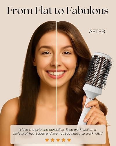 Lily England Round Hair Brush Set, 4 Piece Professional Blow Dry Kit with 3 Round Brushes and Comb for Styling, Beauty Gifts Sets for Women (White) thumbnail 2
